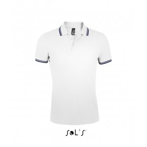 Sols Pasadena frfi pikpl, White/Navy (gallros pl, 90-100% pamut)
